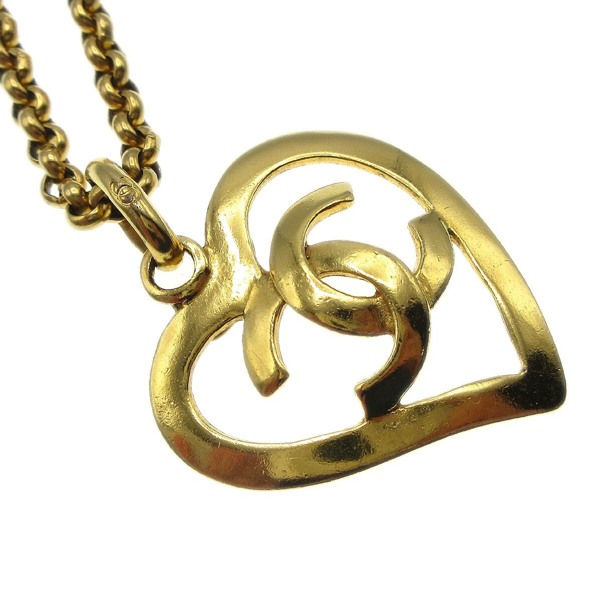 Chanel Cc Heart Pendant Necklace Metal Gold Gold_Plated Necklace Jewelry