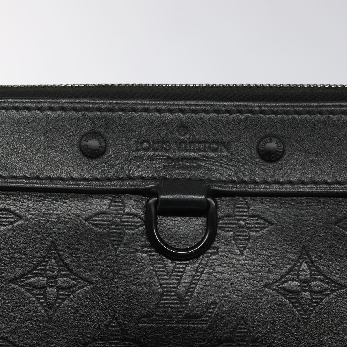 Louis Vuitton Discovery Pochette Monogram Shadow Leather Black Leather Bag