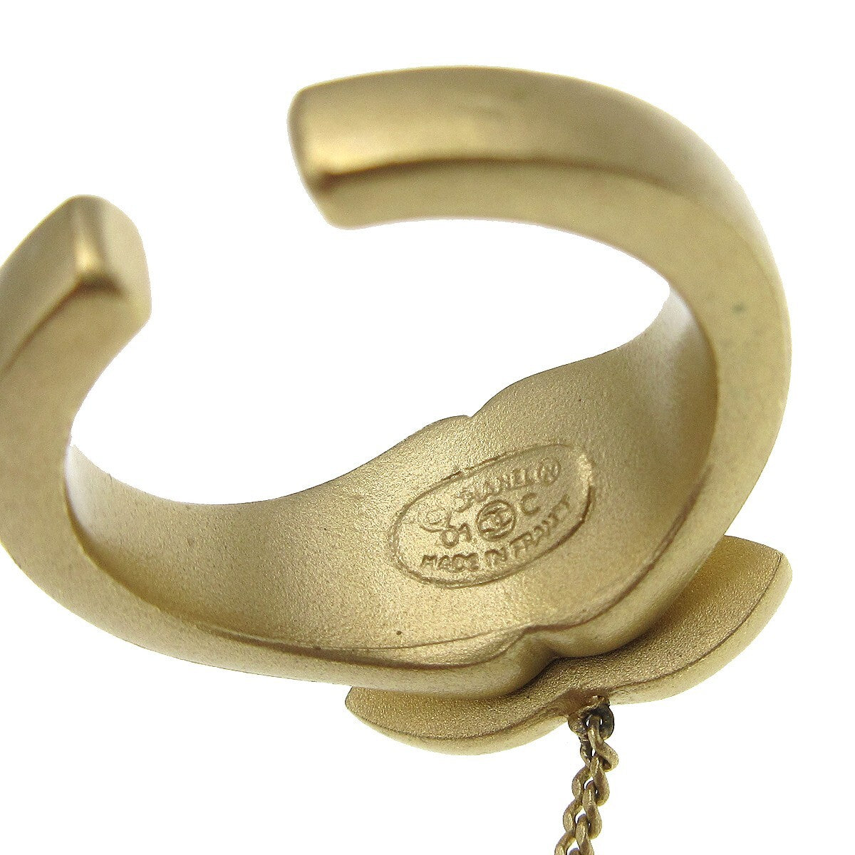 Chanel Logo Bangle With Chain Attached Cc Ring Metal With Crystal Gold Gold_Plated Bracelet Jewelry