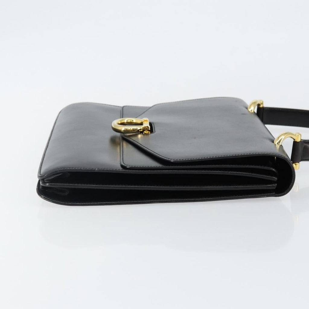 Celine Vintage Top Handle Bag Glazed Leather Black Leather Bag