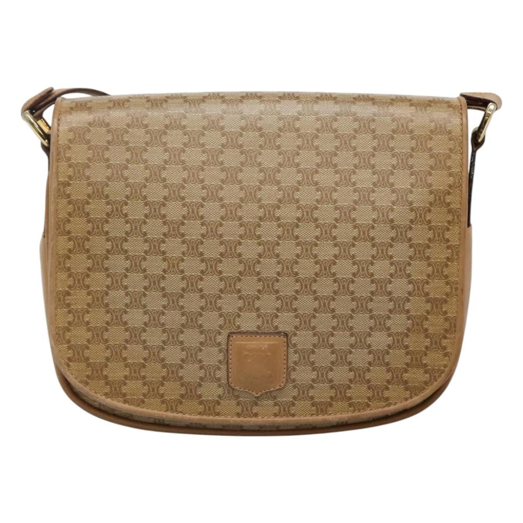 Celine Vintage Macadam Shoulder Bag Canvas And Leather Beige Canvas Shoulder Bag Bag