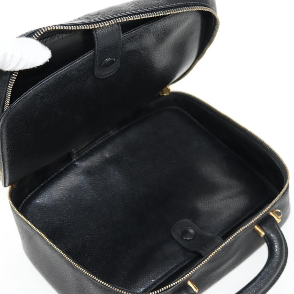 Chanel Vintage Timeless Zip Around Vanity Case Caviar Black Leather Clutche & Pouche Bag