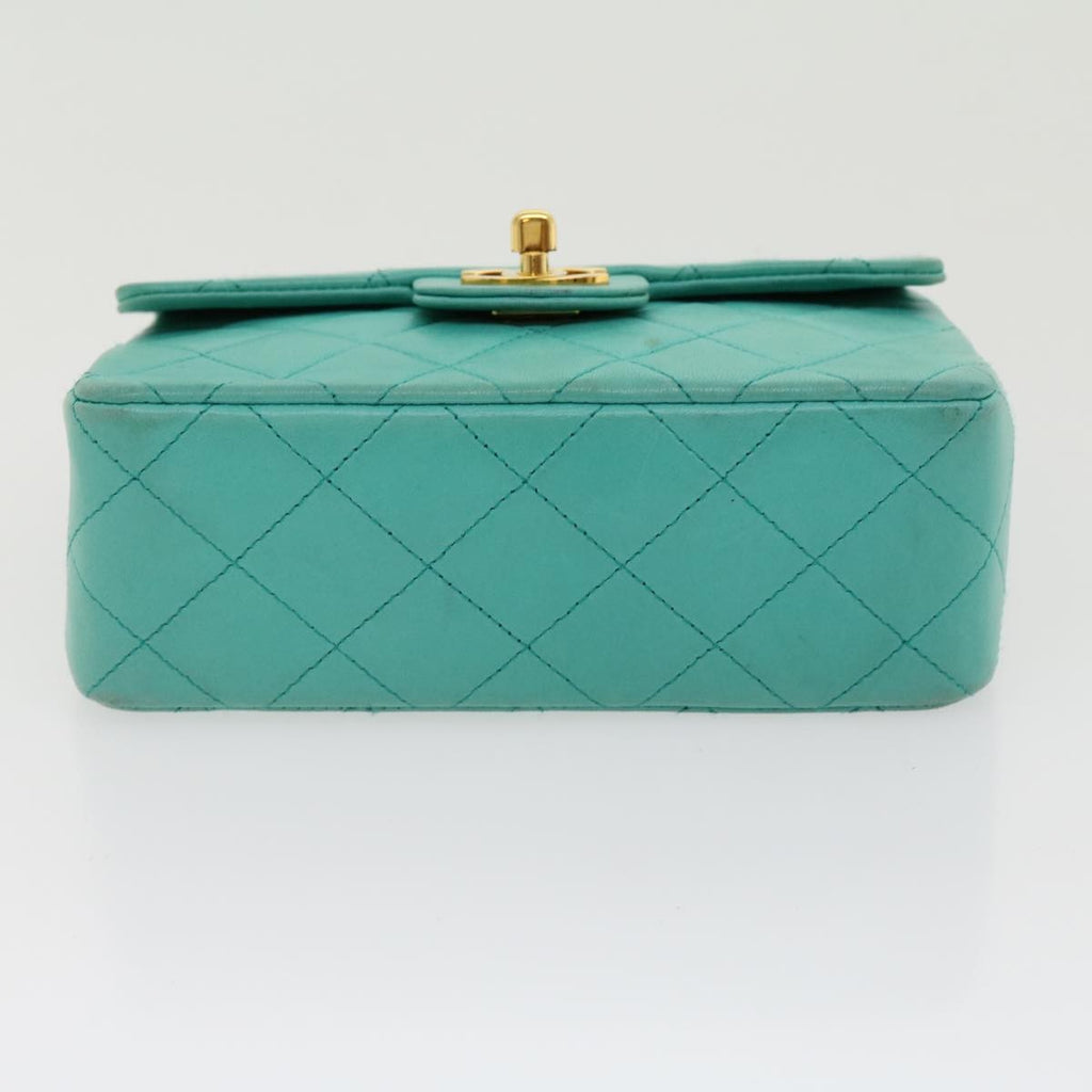 Chanel Square Classic Single Flap Bag Quilted Lambskin Blue Leather Handbag
