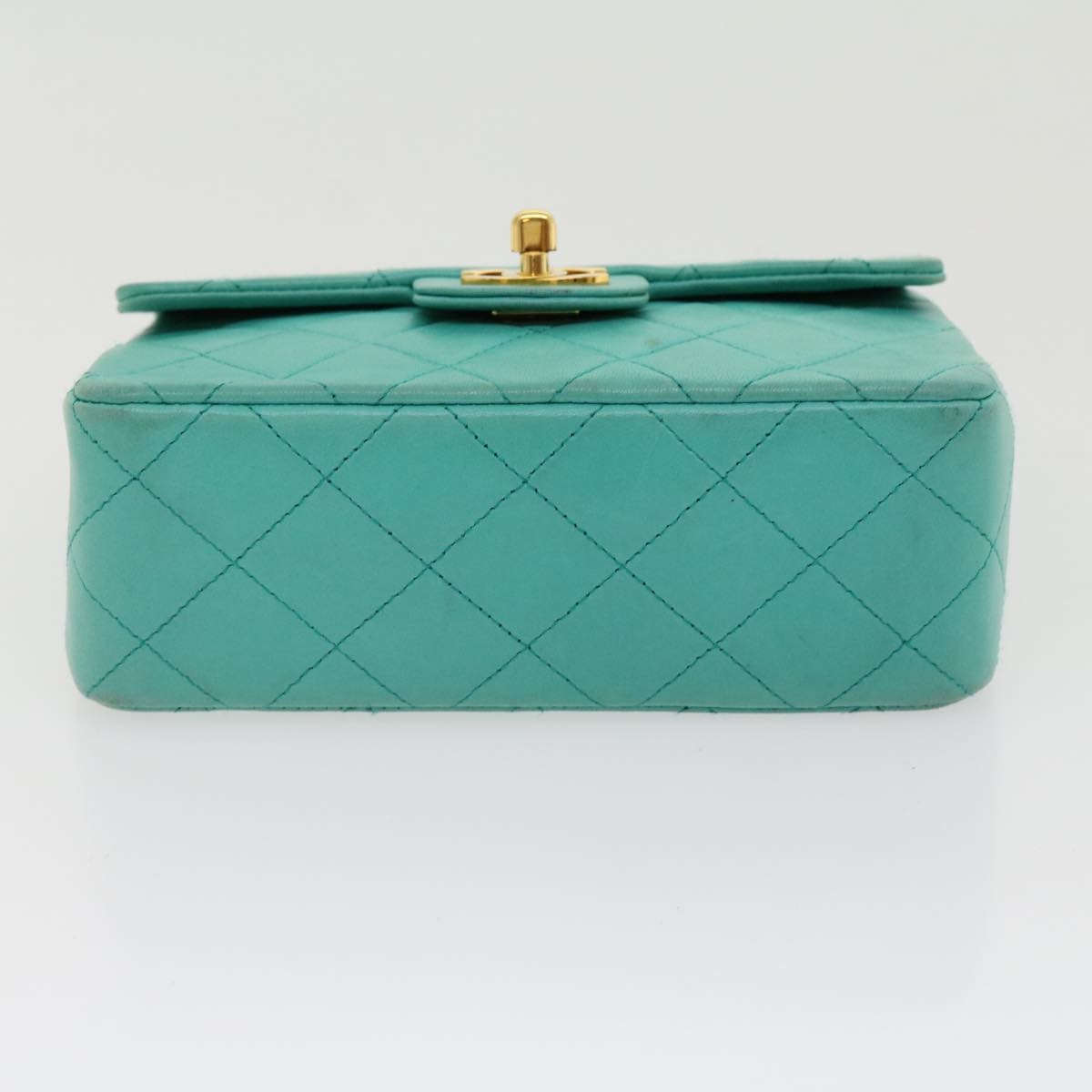 Chanel Square Classic Single Flap Bag Quilted Lambskin Blue Leather Handbag