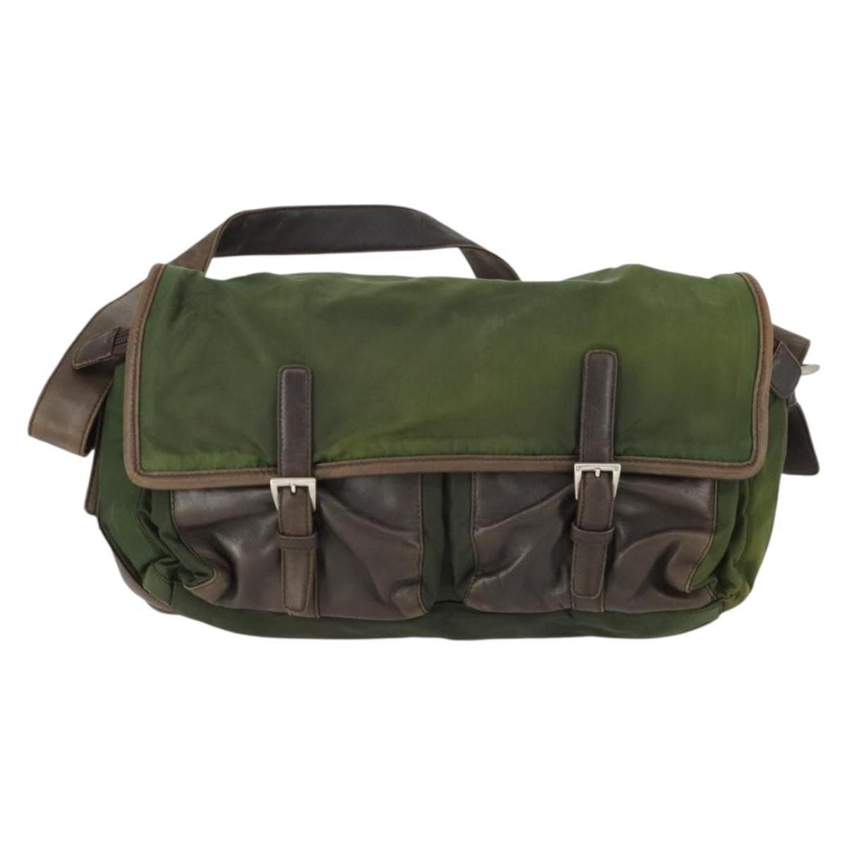 Prada Vintage Shoulder Bag Nylon And Leather Green Nylon Shoulder Bag Bag