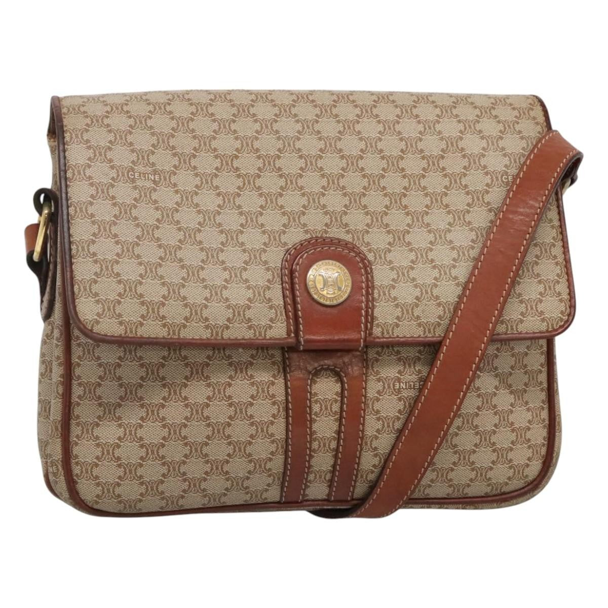 Celine Vintage Macadam Shoulder Bag Canvas And Leather Beige Canvas Shoulder Bag Bag