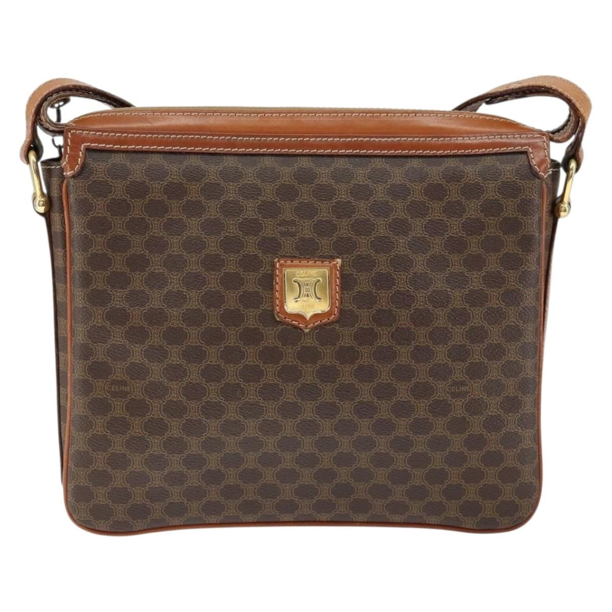 Celine Macadam Shoulder Bag Pvc Leather Brown Canvas Shoulder Bag Bag