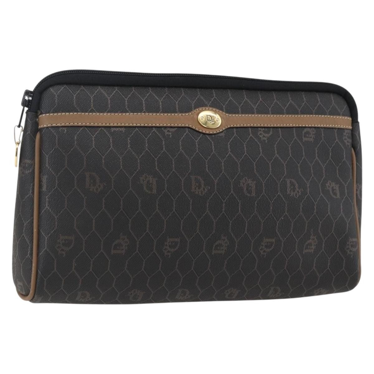 Christian Dior Vintage Honeycomb Zip Pouch Canvas And Leather Black Pvc Clutche & Pouche Bag (Pre-Owned)