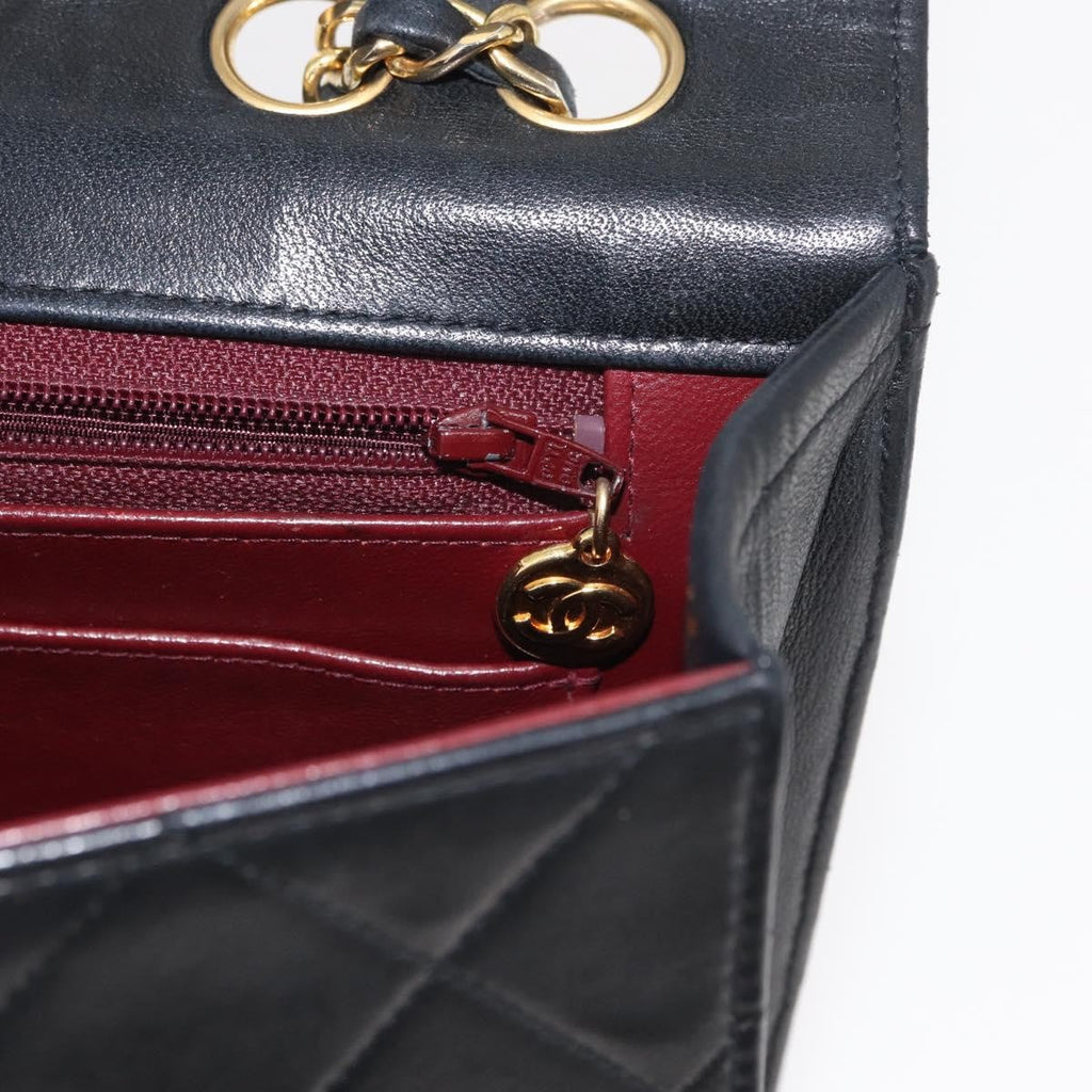 Chanel Vintage Mademoiselle Lock Trapezoid Flap Bag Quilted Lambskin Black Leather Shoulder Bag Bag
