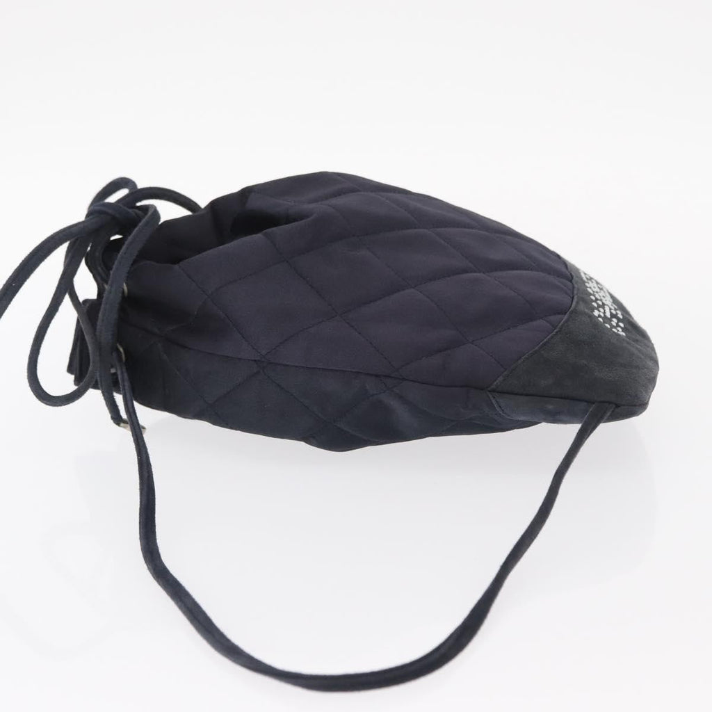 Chanel Vintage Drawstring Backpack Quilted Satin With Suede Navy Satin Backpack Bag