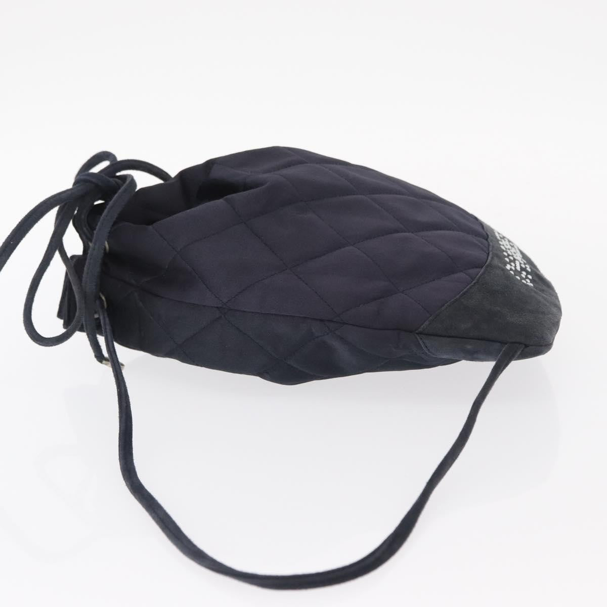 Chanel Vintage Drawstring Backpack Quilted Satin With Suede Navy Satin Backpack Bag