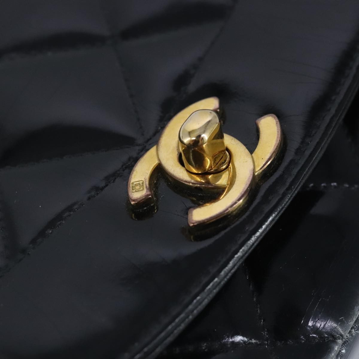 Chanel Vintage So Black Diana Flap Bag Quilted Patent Black Patent_Leather Shoulder Bag Bag