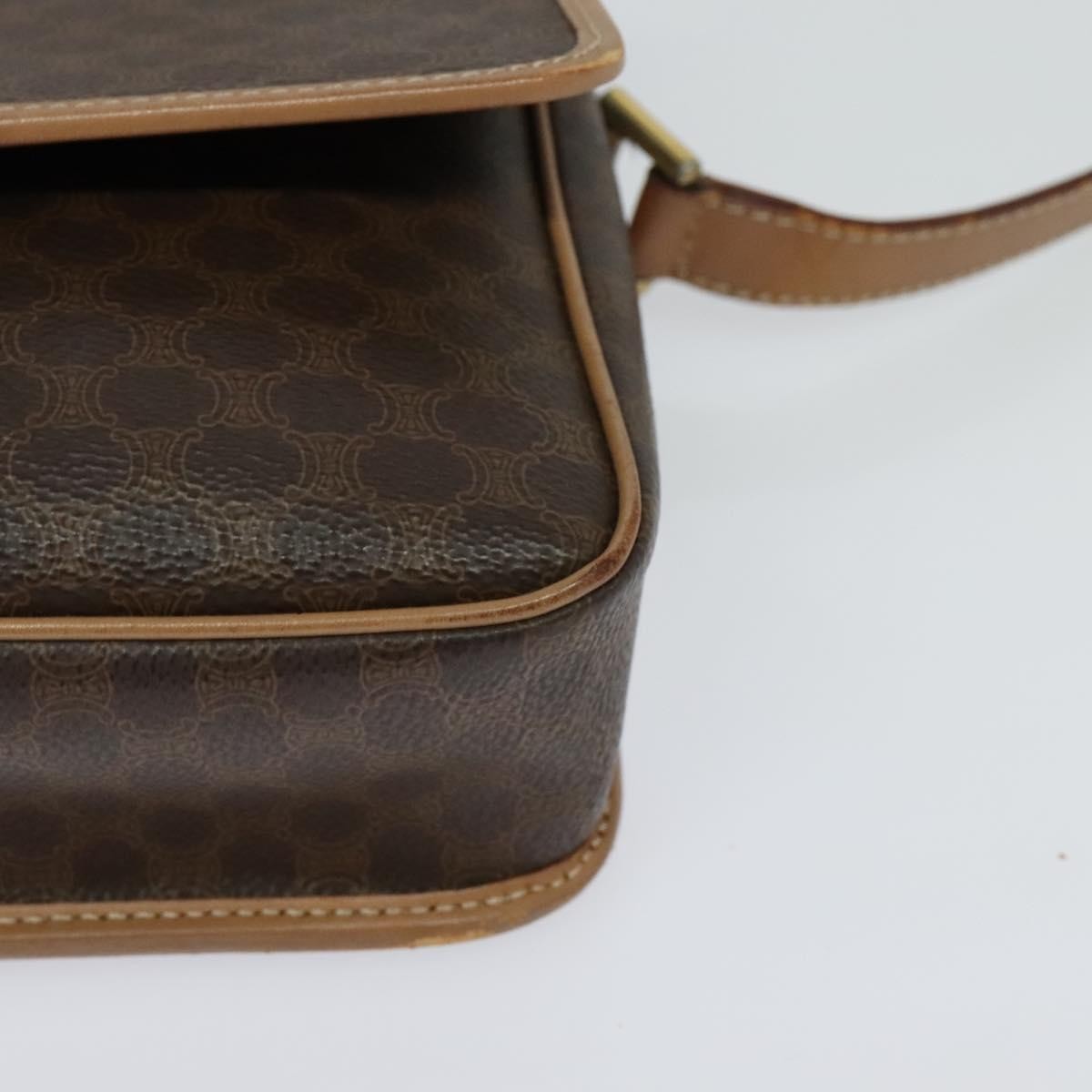 Celine Vintage Macadam Circle Logo Shoulder Bag Canvas And Leather Brown Canvas Shoulder Bag Bag