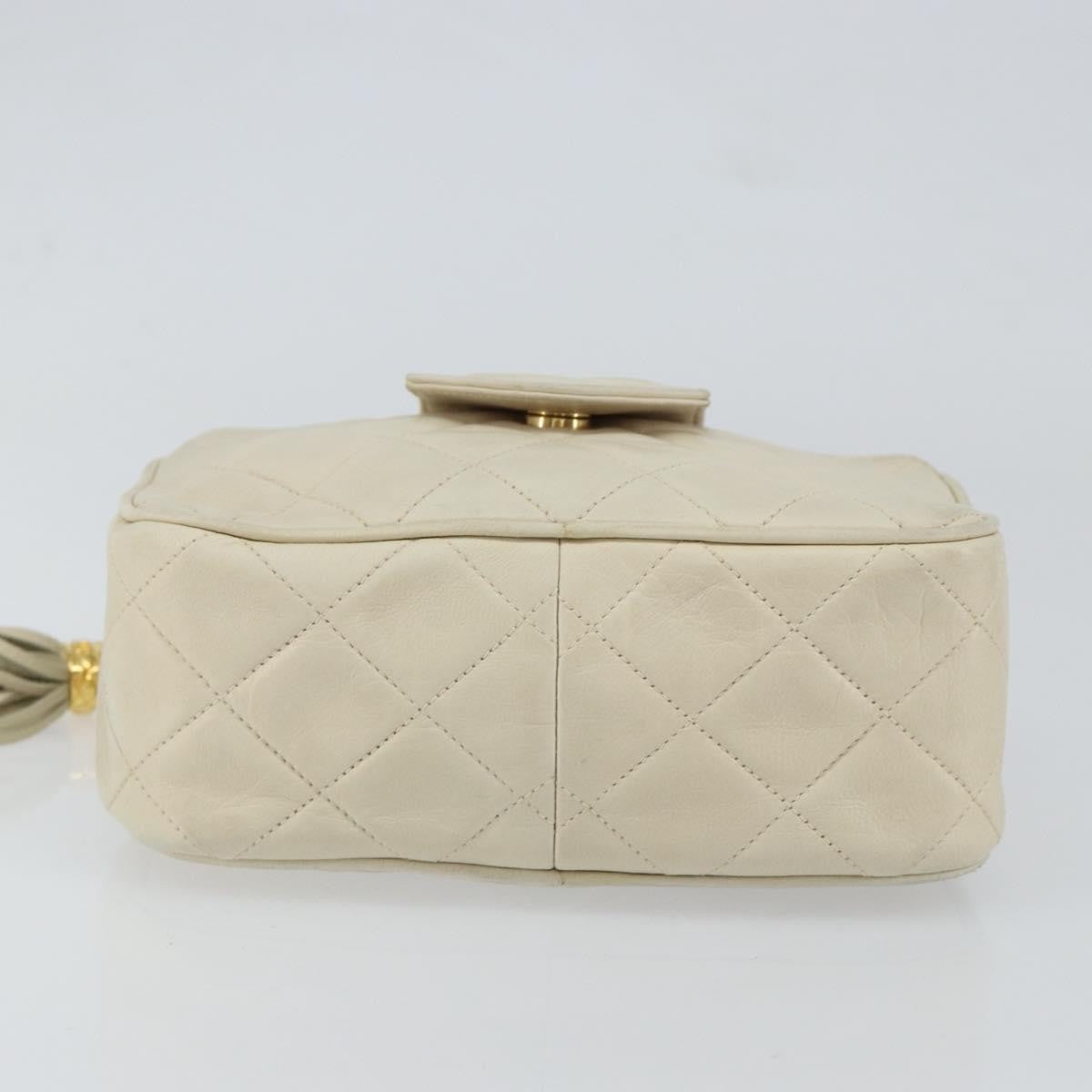 Chanel Vintage Front Pocket Camera Bag Quilted Lambskin Beige Leather Shoulder Bag Bag
