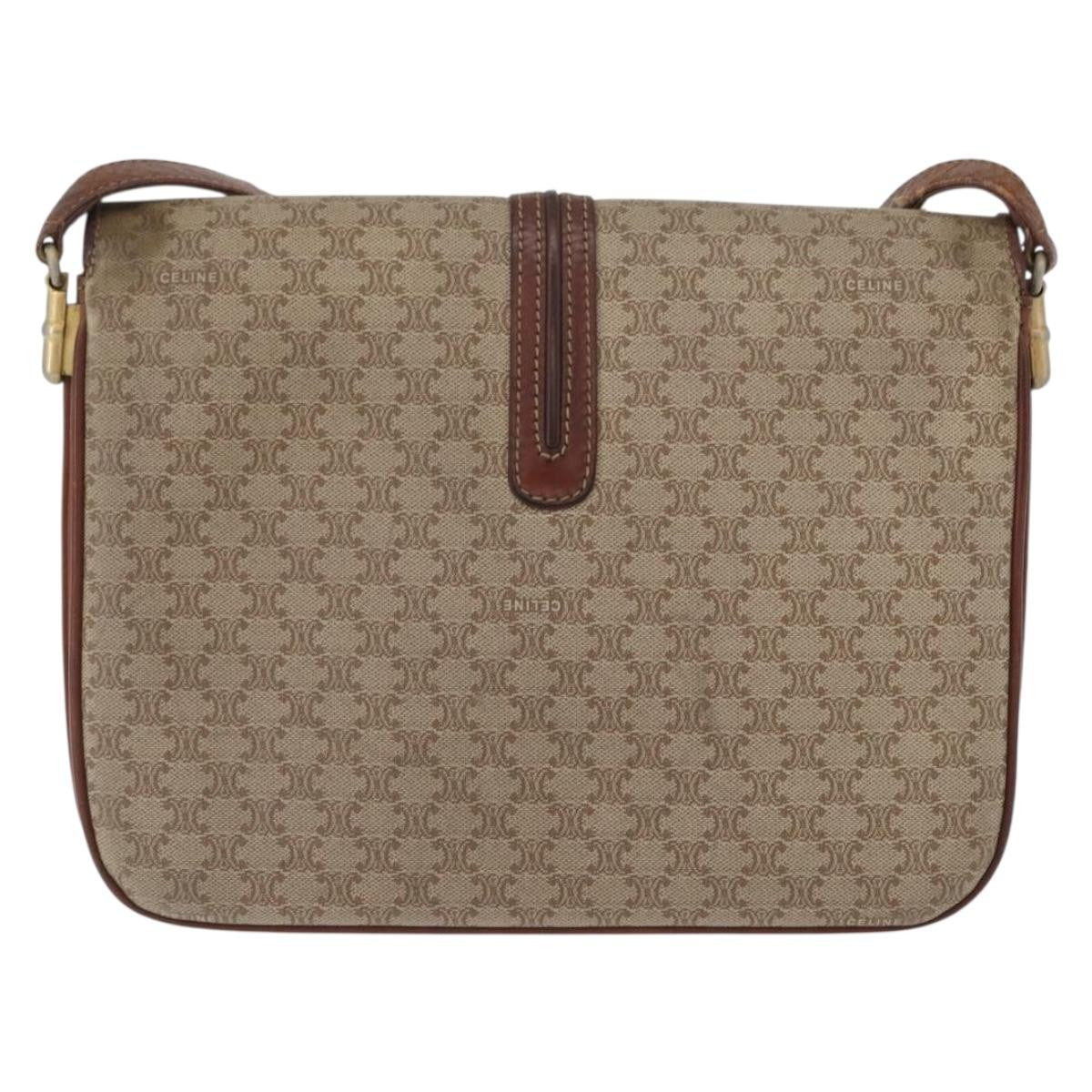 Celine Vintage Macadam Shoulder Bag Canvas And Leather Beige Canvas Shoulder Bag Bag