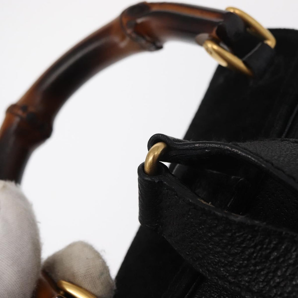 Gucci Vintage Bamboo Backpack Suede Black Suede Backpack Bag (Pre-Owned)