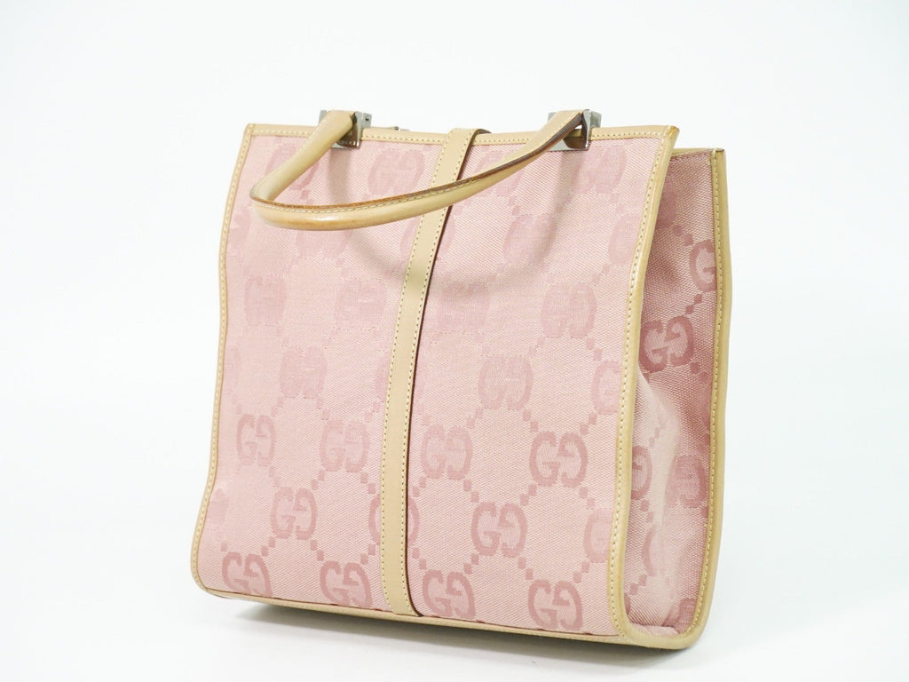 Gucci Jackie 1961 Tote Gg Denim And Leather Pink Canvas Handbag (Pre-Owned)