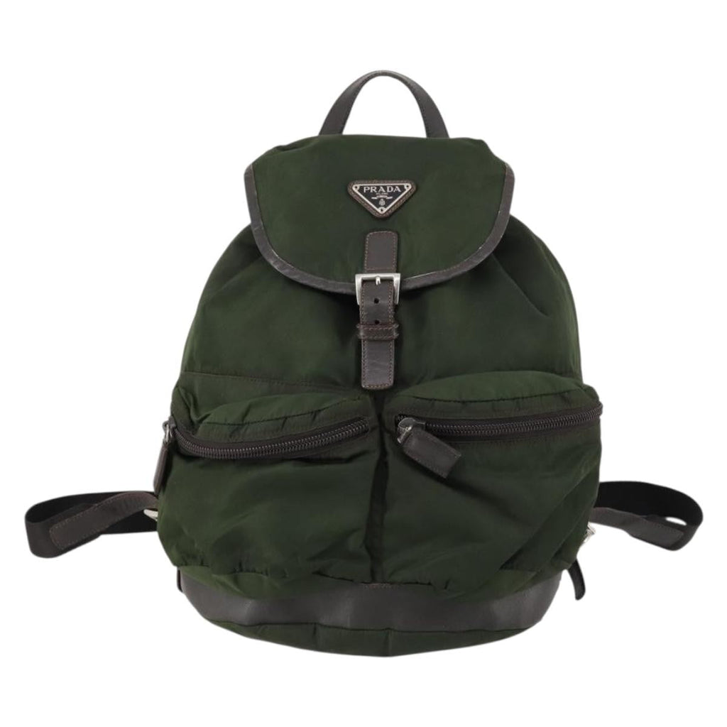 Prada Double Front Pocket Backpack Tessuto Khaki Nylon Backpack Bag
