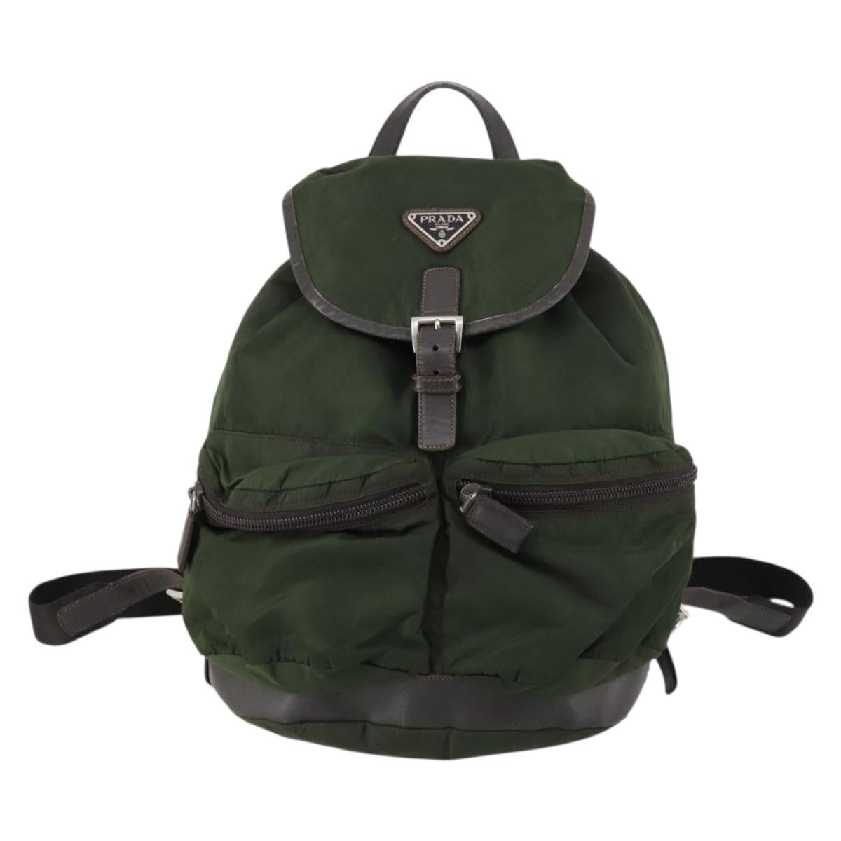 Prada Double Front Pocket Backpack Tessuto Khaki Nylon Backpack Bag