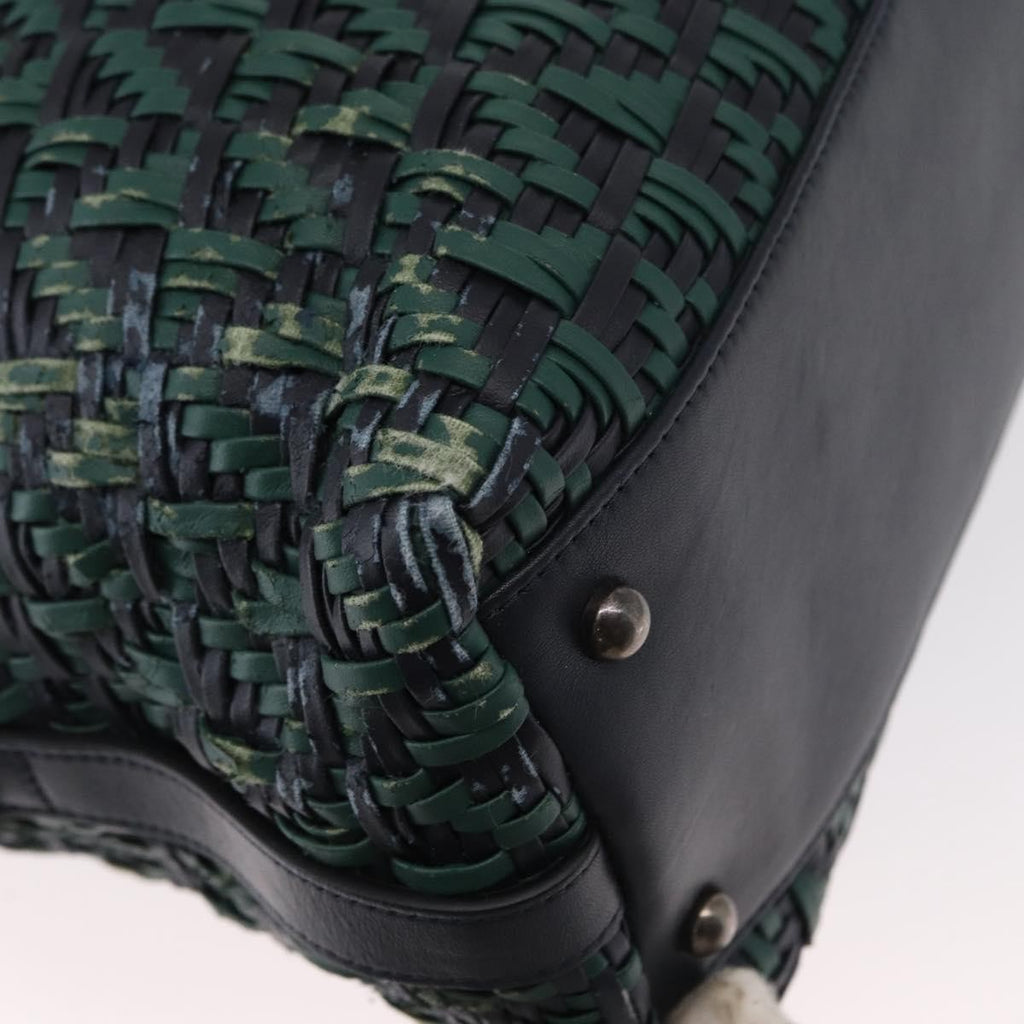 Chanel Convertible Chain Bowler Bag Woven Calfskin Green Leather Handbag