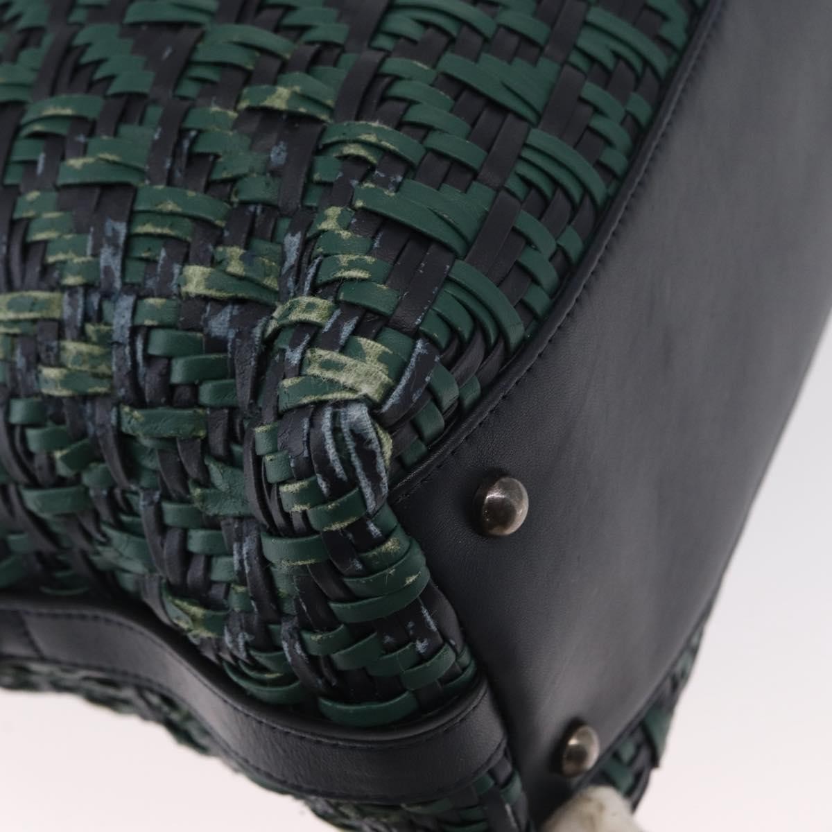 Chanel Convertible Chain Bowler Bag Woven Calfskin Green Leather Handbag