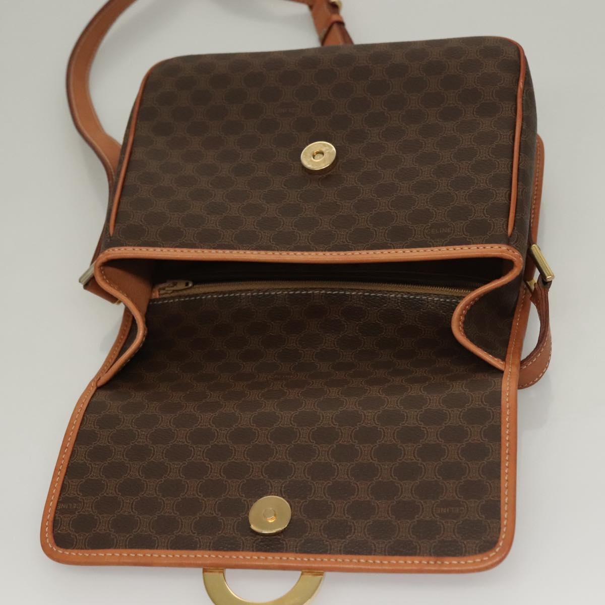Celine Macadam Shoulder Bag Pvc Leather Brown Canvas Bag