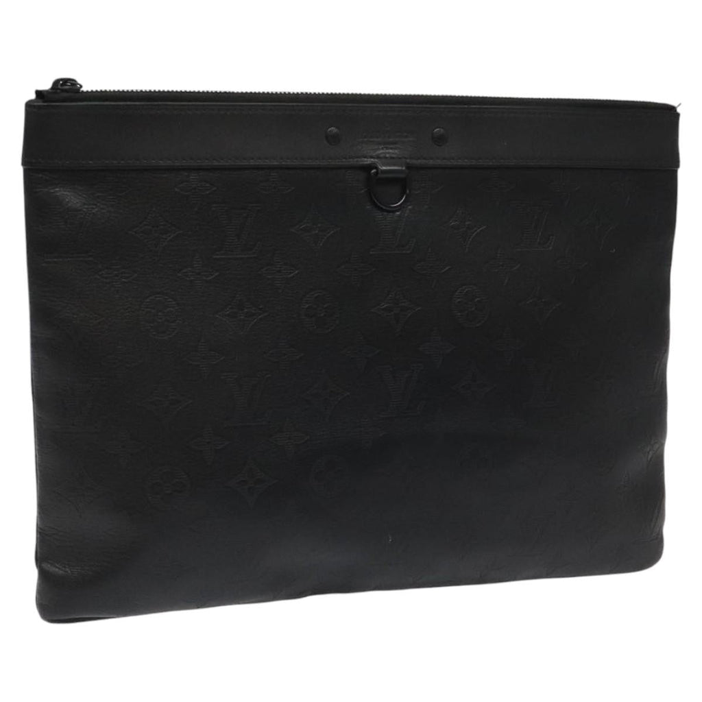 Louis Vuitton Discovery Pochette Monogram Shadow Leather Black Leather Bag
