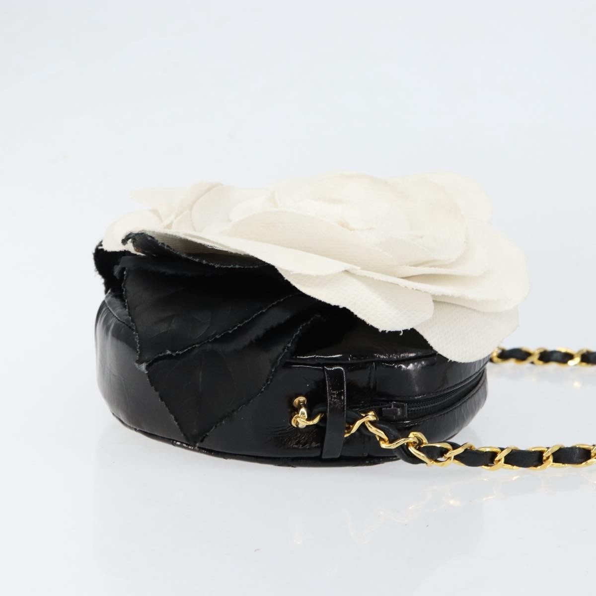 Chanel Vintage Camellia Round Evening Bag Lambskin And Satin Black Patent_Leather Clutche & Pouche Bag
