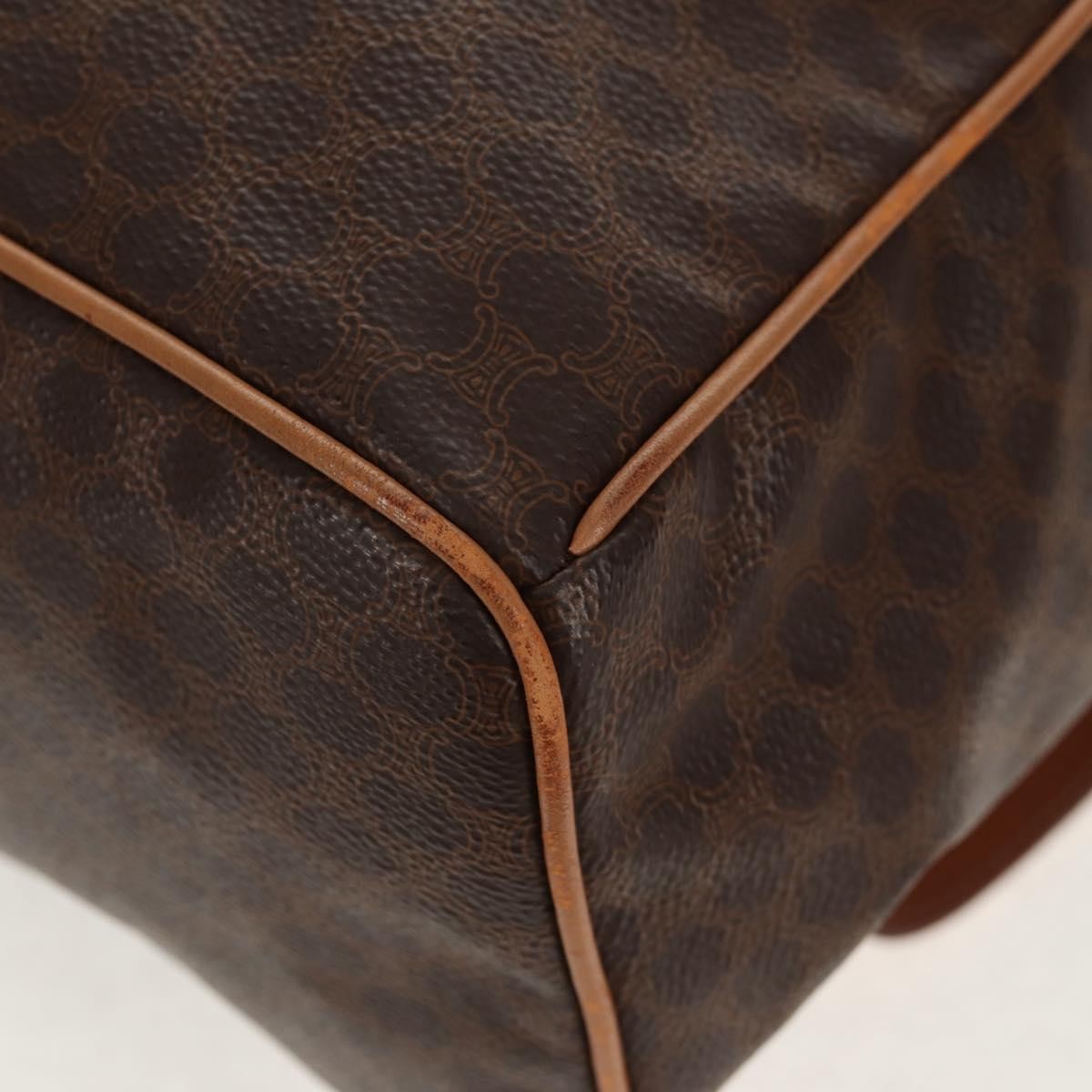 Celine Vintage Drawstring Flap Backpack Macadam Coated Canvas Brown Canvas Backpack Bag