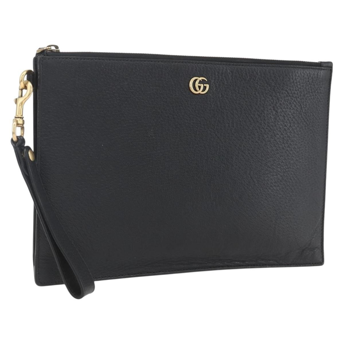 Gucci Gg Marmont Pouch Leather Black Leather Clutche & Pouche Bag (Pre-Owned)