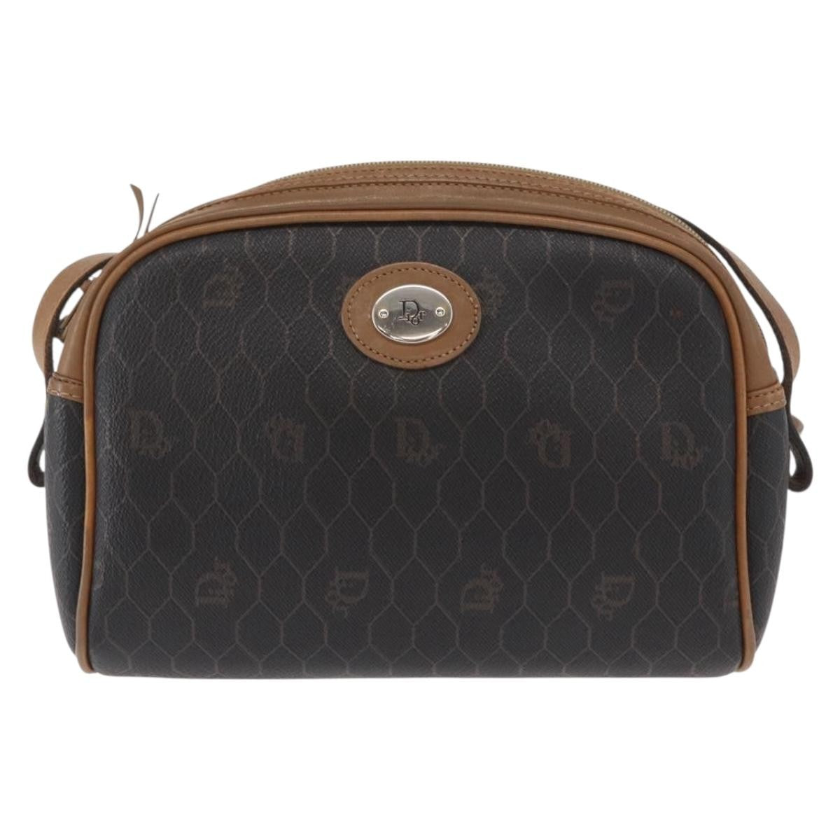 Christian Dior Vintage Honeycomb Shoulder Bag Canvas And Leather Black Canvas Shoulder Bag Bag (Pre-Owned)
