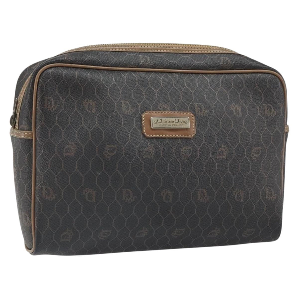 Christian Dior Vintage Honeycomb Zip Pouch Canvas And Leather Black Canvas Clutche & Pouche Bag (Pre-Owned)