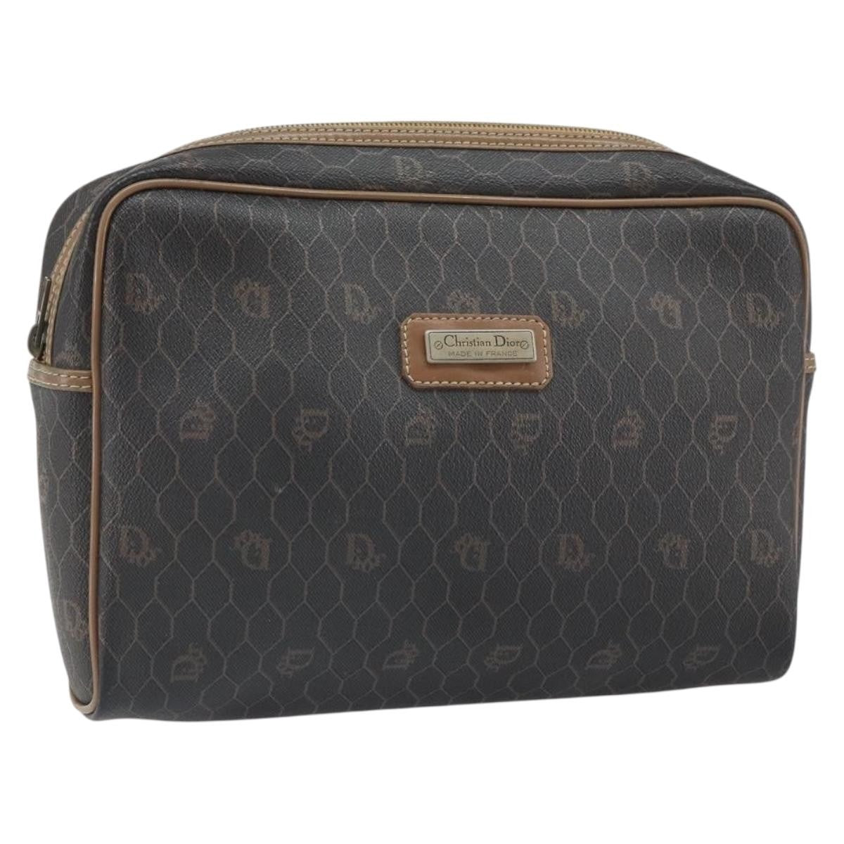 Christian Dior Vintage Honeycomb Zip Pouch Canvas And Leather Black Canvas Clutche & Pouche Bag (Pre-Owned)