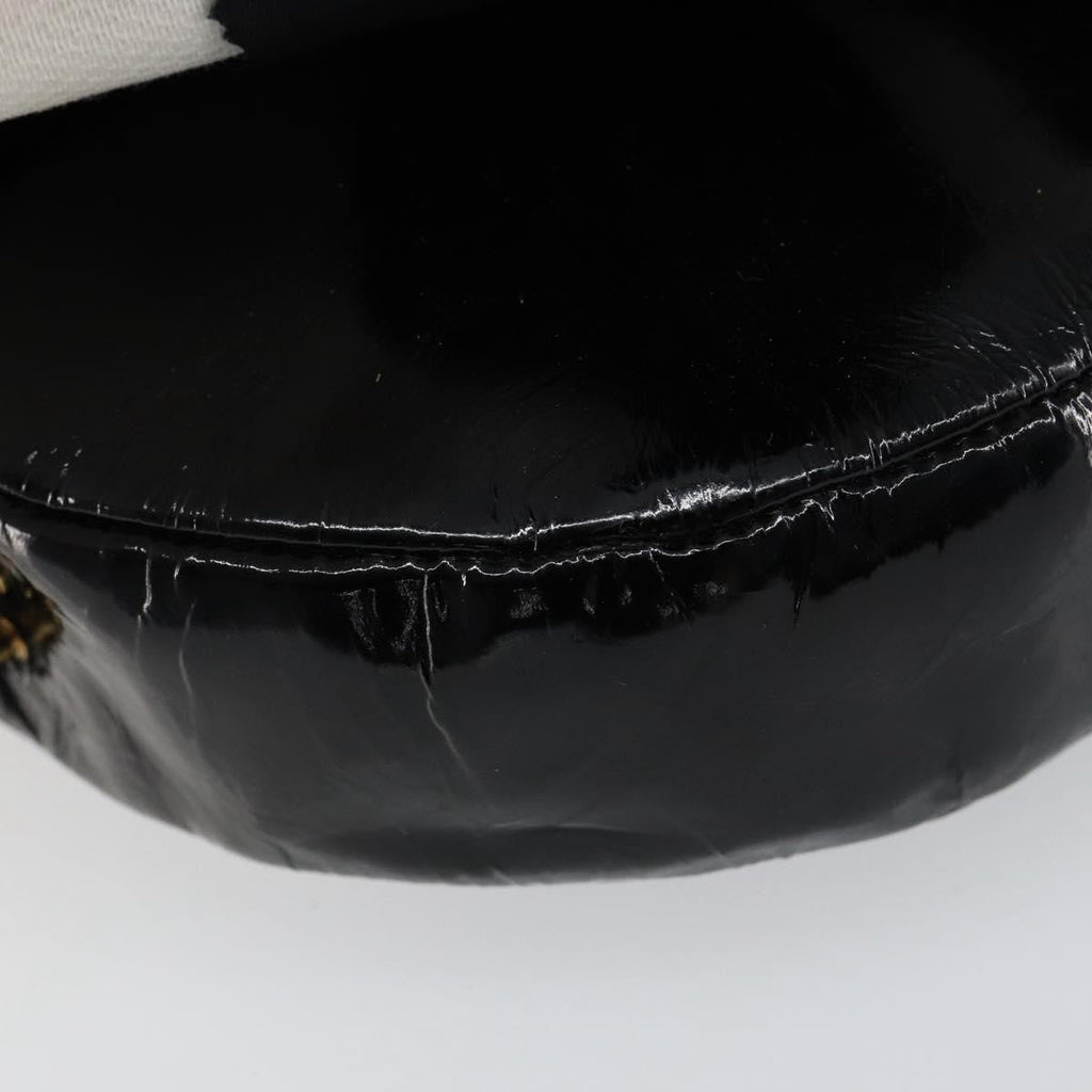 Chanel Vintage Camellia Round Evening Bag Lambskin And Satin Black Patent_Leather Clutche & Pouche Bag