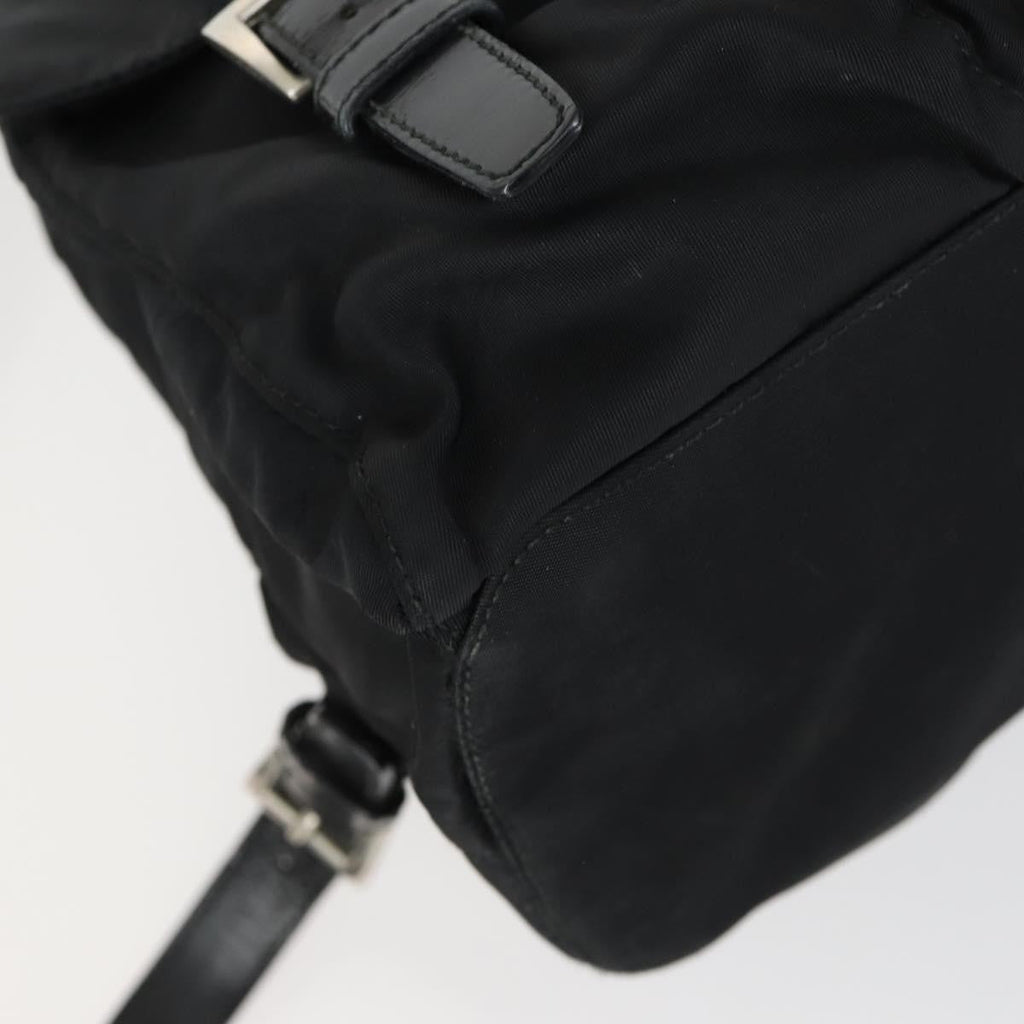 Prada Vela Double Front Pocket Backpack Tessuto With Saffiano Leather Black Nylon Backpack Bag