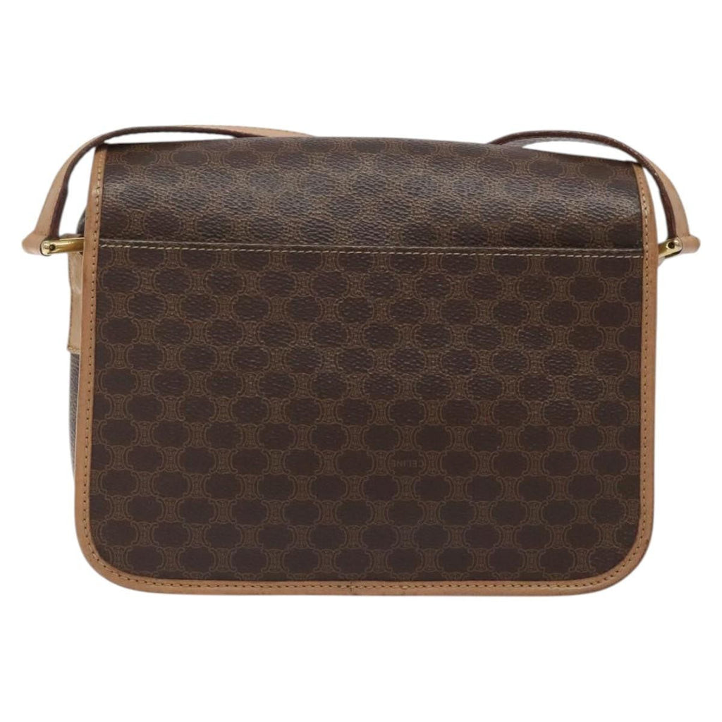 Celine Vintage Macadam Circle Logo Shoulder Bag Canvas And Leather Brown Canvas Shoulder Bag Bag