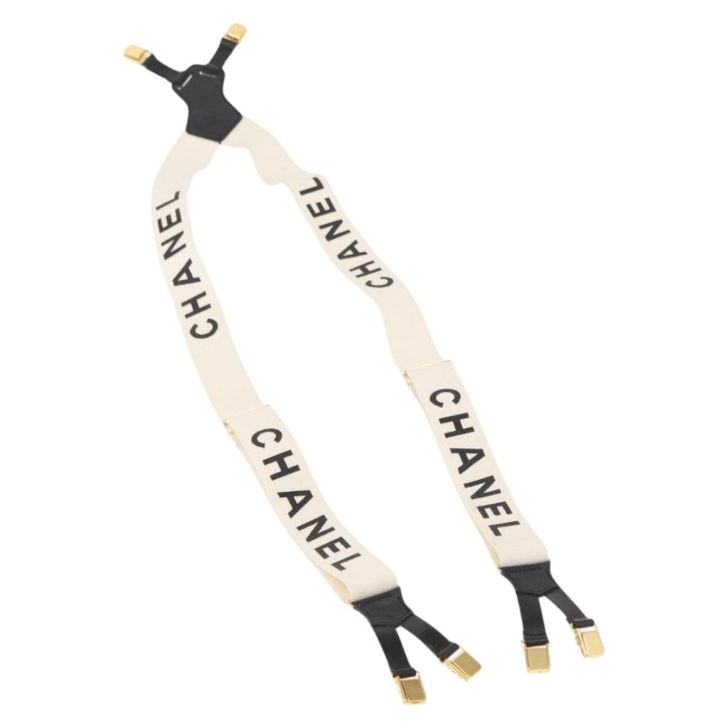 Chanel Logo Suspenders Canvas White Canvas Belts Accessory