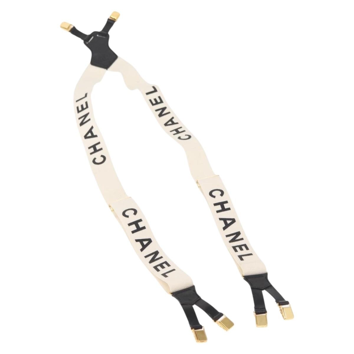Chanel Logo Suspenders Canvas White Canvas Belts Accessory