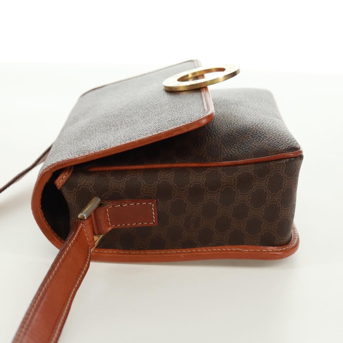 Celine Vintage Macadam Circle Logo Shoulder Bag Canvas And Leather Brown Canvas Shoulder Bag Bag