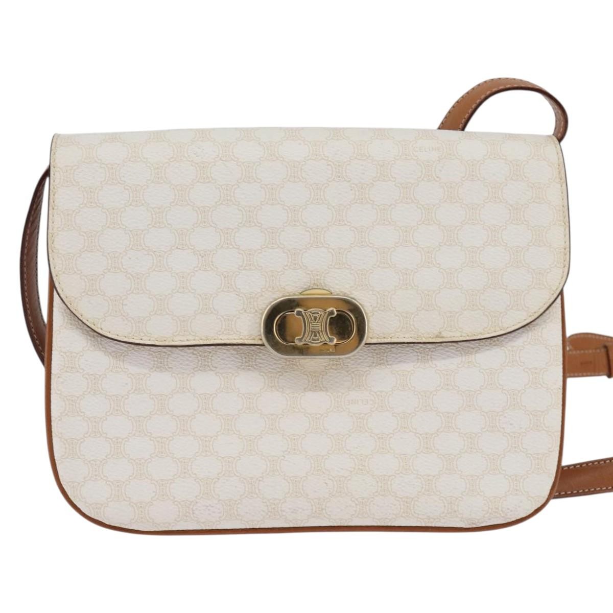 Celine Macadam Shoulder Bag Pvc Leather White Canvas Bag