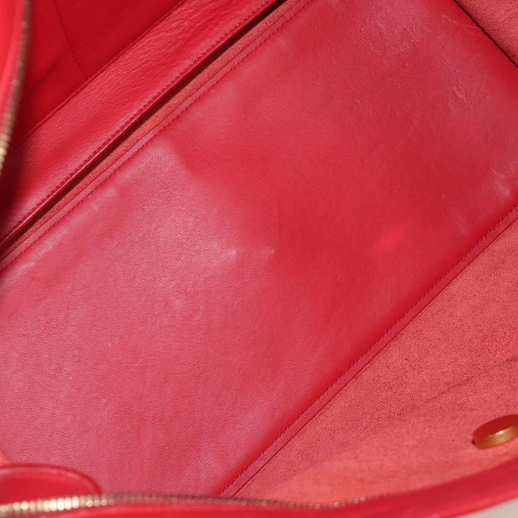 Saint Laurent Classic Y Cabas Leather Red Leather Handbag (Pre-Owned)