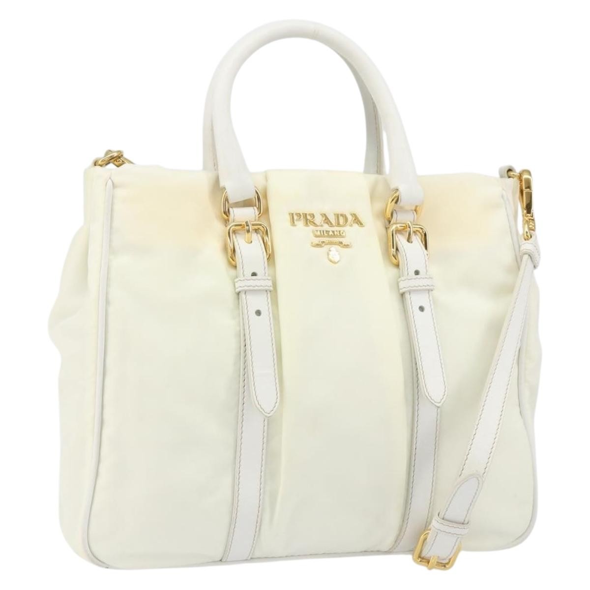Prada Vintage Tote Tessuto With Leather White Nylon Tote Bag Bag
