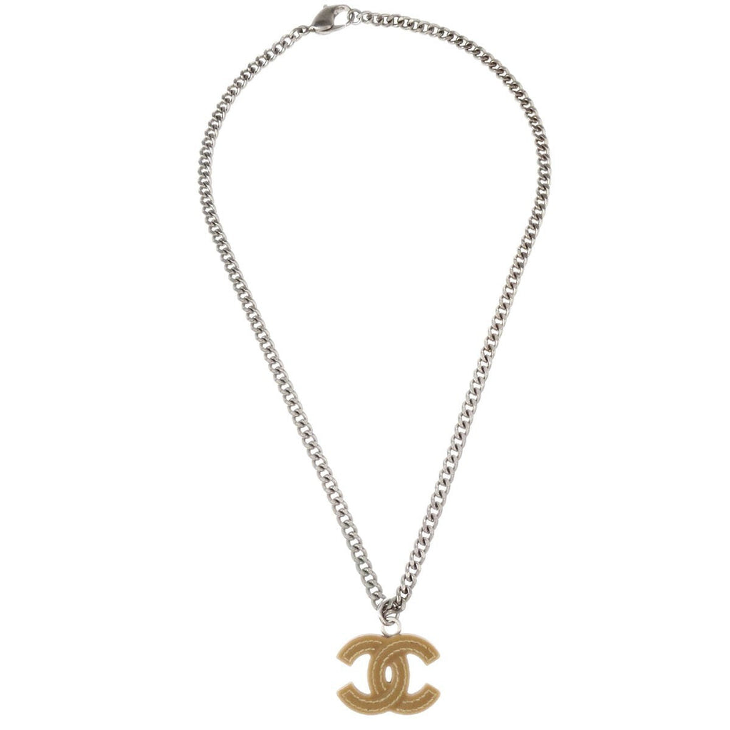 Chanel Vintage Cc Pendant Necklace Metal Silver Silver_Plated Necklace Jewelry