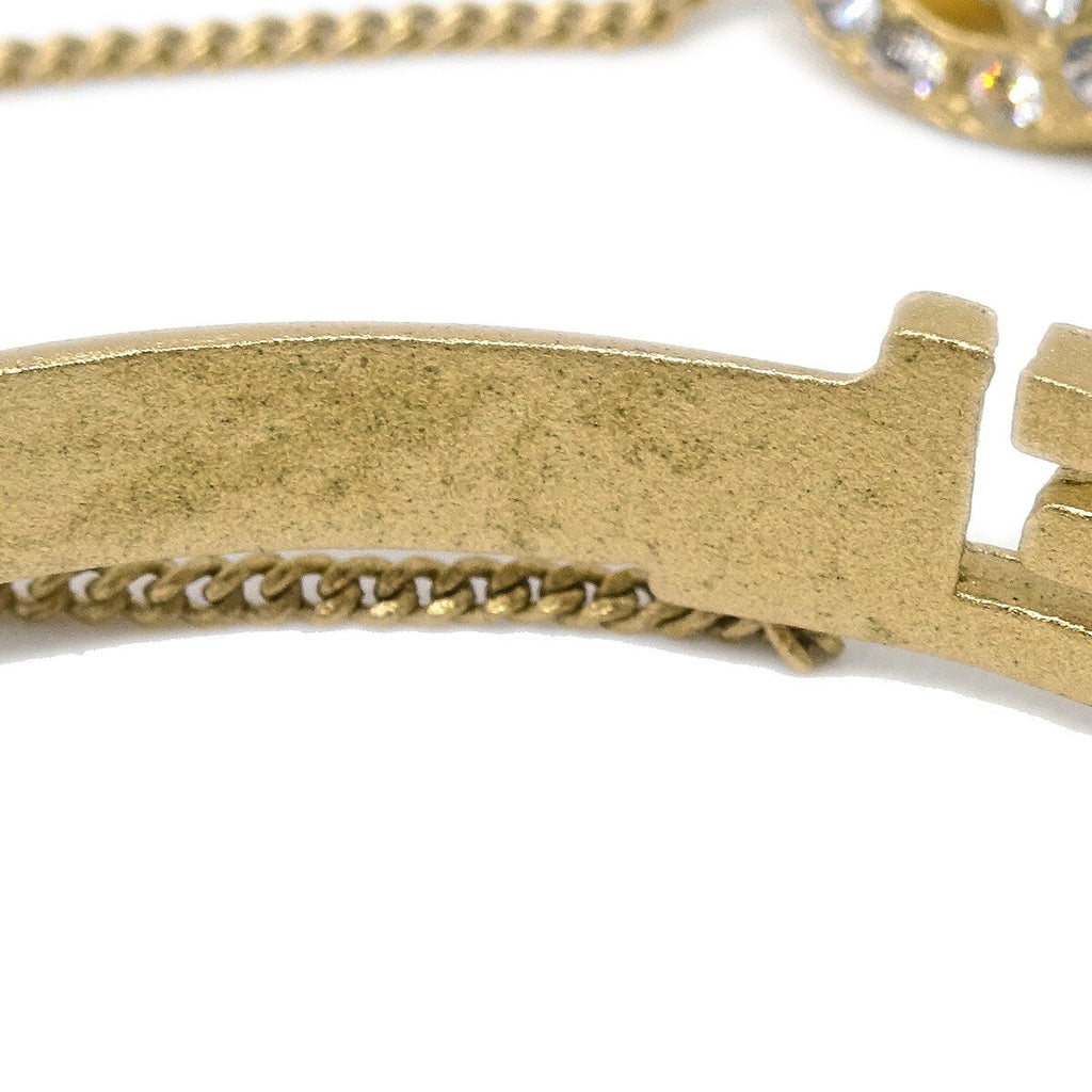 Chanel Logo Bangle With Chain Attached Cc Ring Metal With Crystal Gold Gold_Plated Bracelet Jewelry