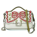Fendi Double Baguette Embroidered Studded Leather White Leather Shoulder Bag Bag