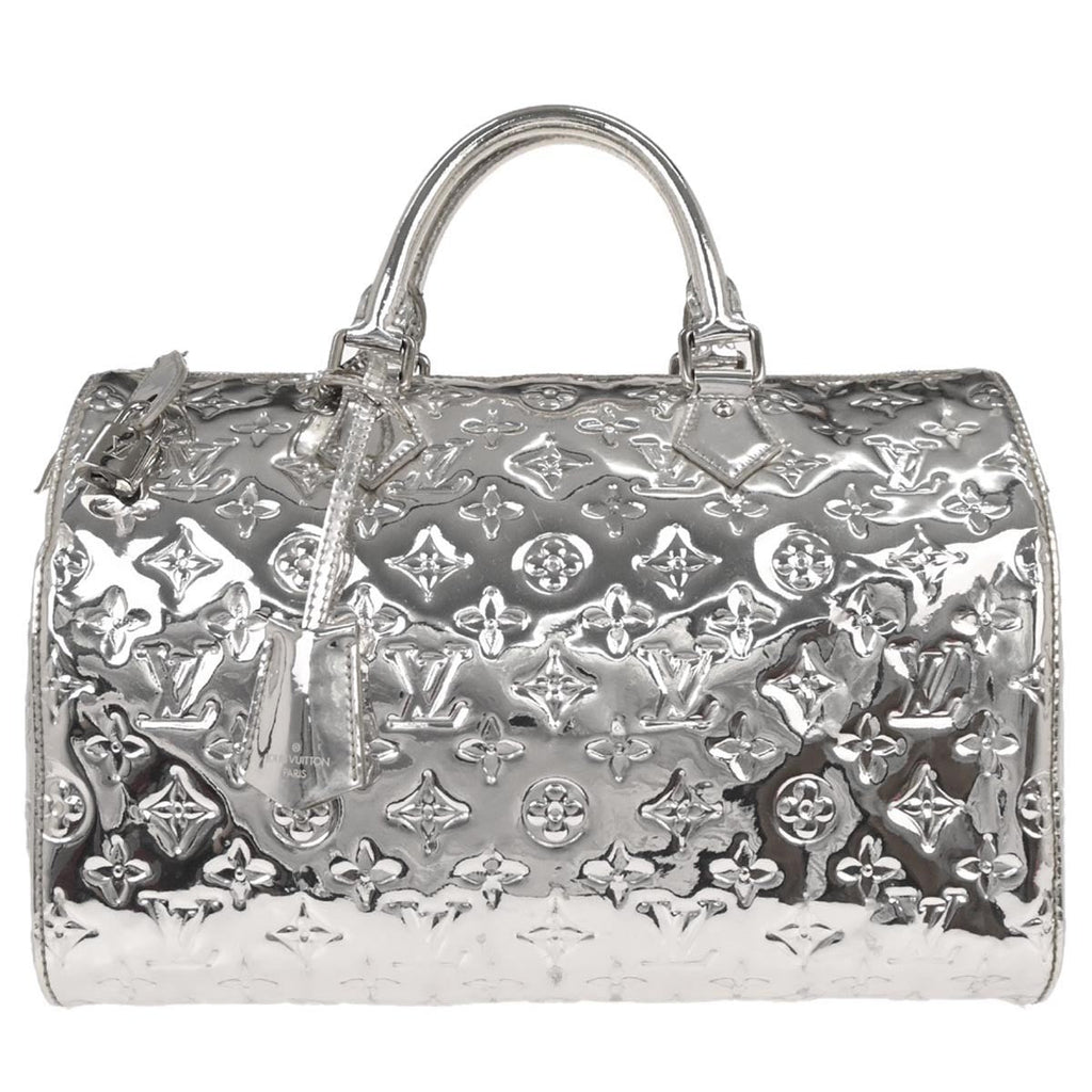 Louis Vuitton Speedy Handbag Monogram Miroir Pvc Silver Patent_Leather Handbag