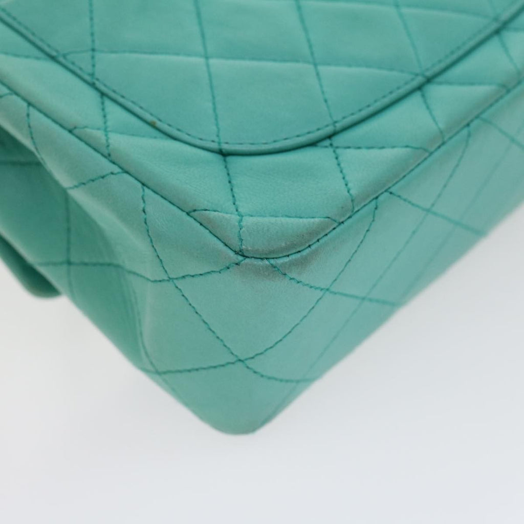 Chanel Square Classic Single Flap Bag Quilted Lambskin Blue Leather Handbag