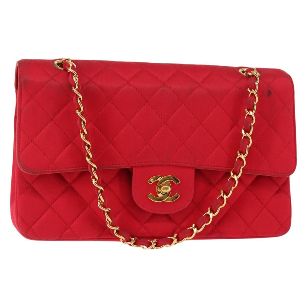 Chanel Timeless - Classic Double Flap Bag Quilted Satin Red Satin Shoulder Bag Bag