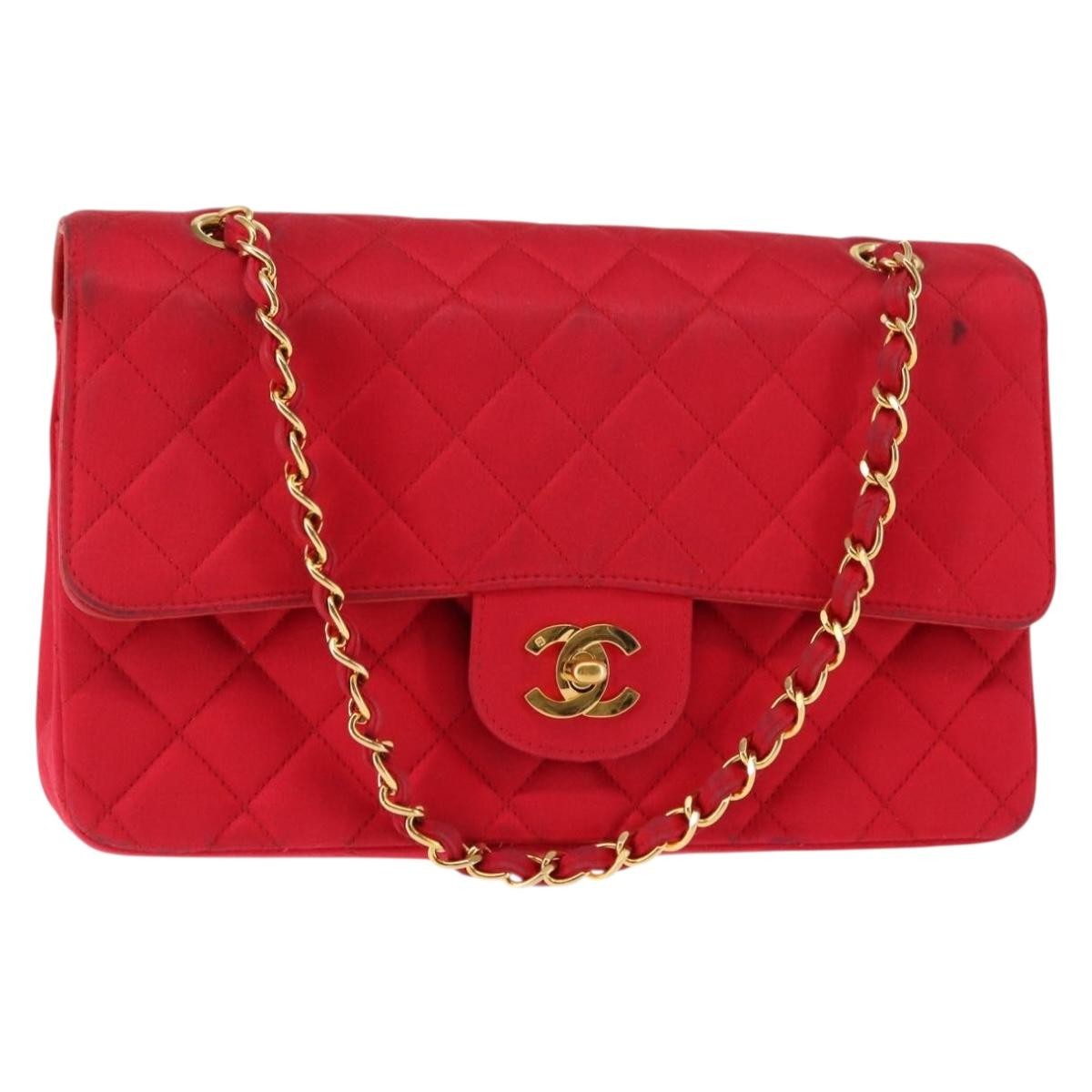 Chanel Timeless - Classic Double Flap Bag Quilted Satin Red Satin Shoulder Bag Bag
