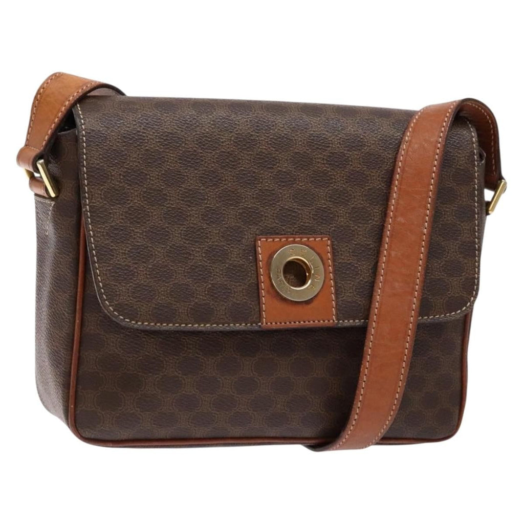 Celine Macadam Shoulder Bag Pvc Leather Brown Canvas Bag